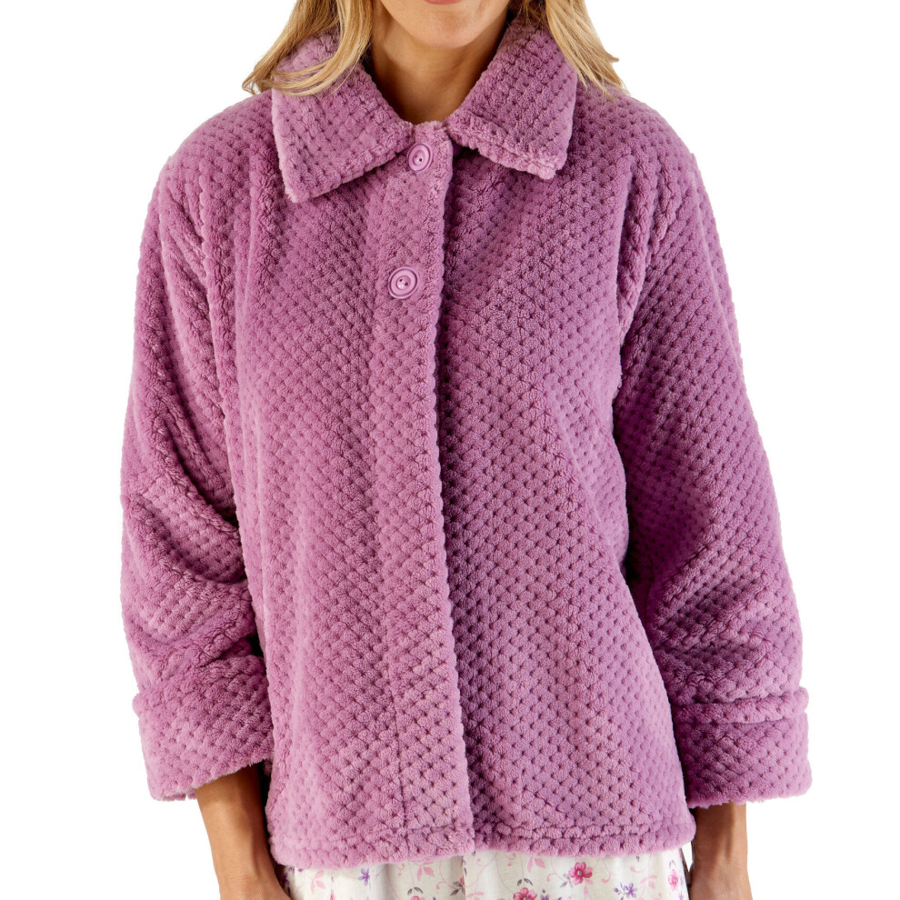 (Heather, Large - UK 16/18) Slenderella Ladies Soft Waffle Fleece Button Up Collar Bed Jacket