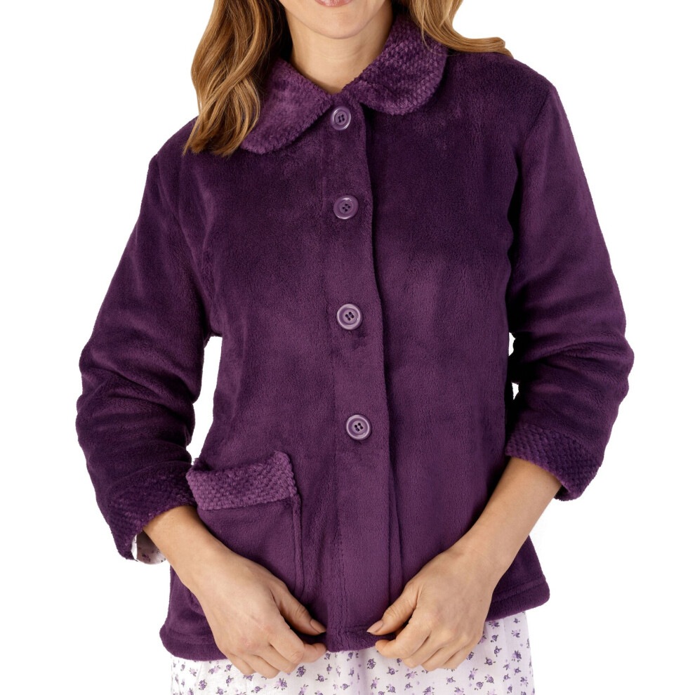 (Plum, Extra Large - UK 20/22) Slenderella Womens Button Up  Soft Fleece Waffle Detail Bed Jacket