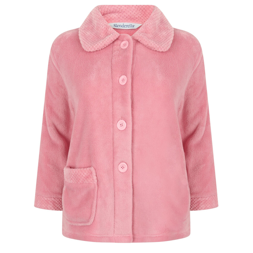 (Pink, Large - UK 16/18) Slenderella Womens Button Up  Soft Fleece Waffle Detail Bed Jacket