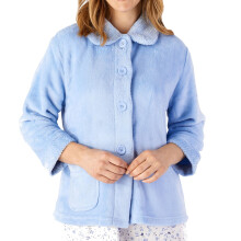 (Blue, XXXL - UK 28/30) Slenderella Womens Button Up Soft Fleece Waffle Detail Bed Jacket