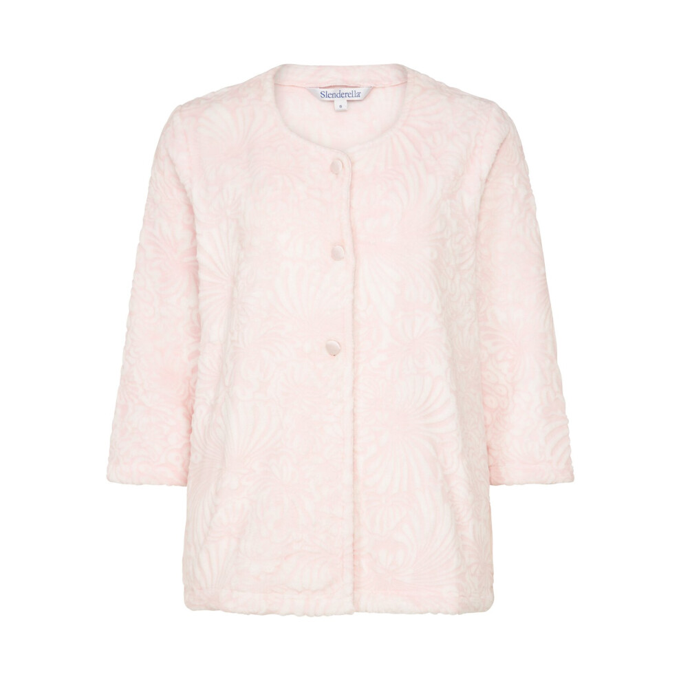 (Pink, Extra Large - UK 20/22) Slenderella Ladies Floral Jacquard Button Up Soft Fleece Bed Jacket