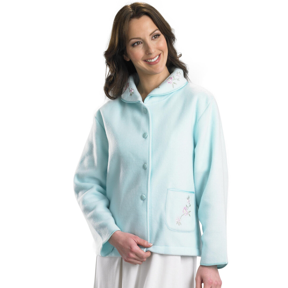 (Mint Green, UK 20/22) Slenderella Ladies Polar Fleece Floral Detail Button Up Bed Jacket