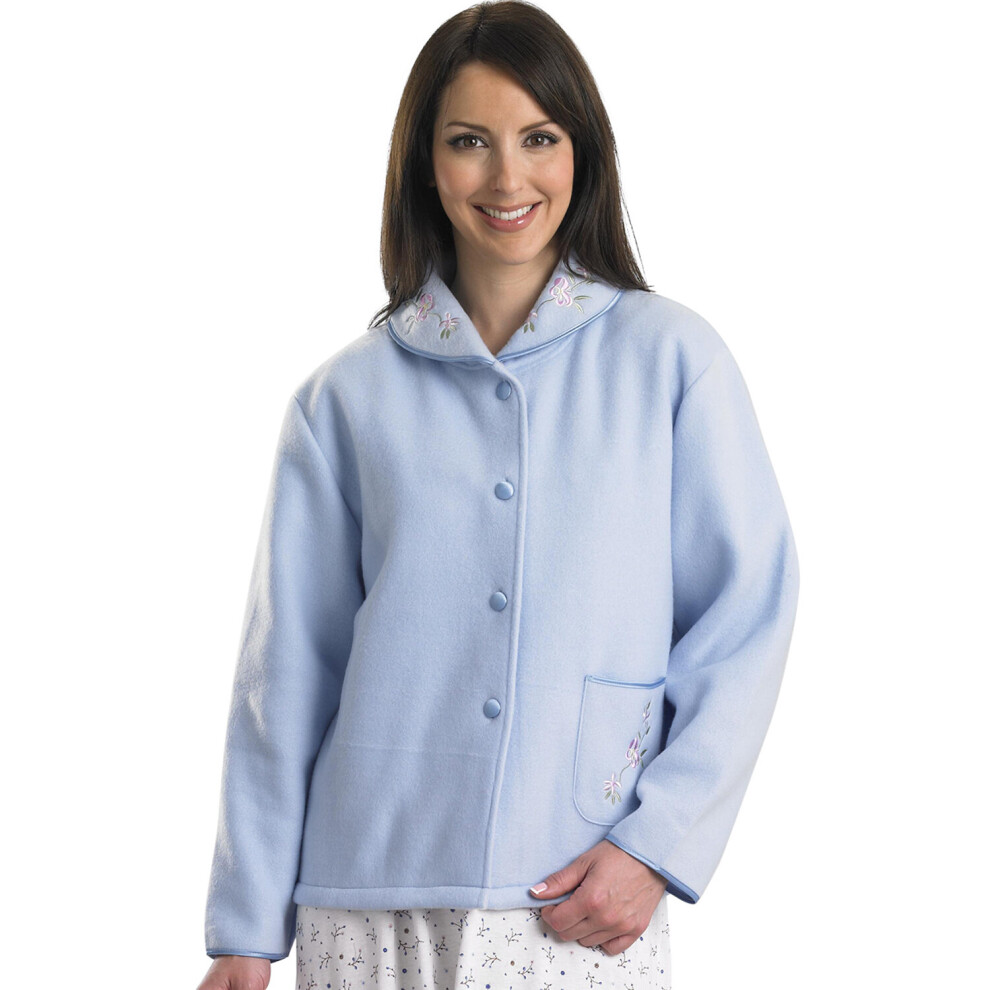 (Blue, UK 16/18) Slenderella Ladies Polar Fleece Floral Detail Button Up Bed Jacket