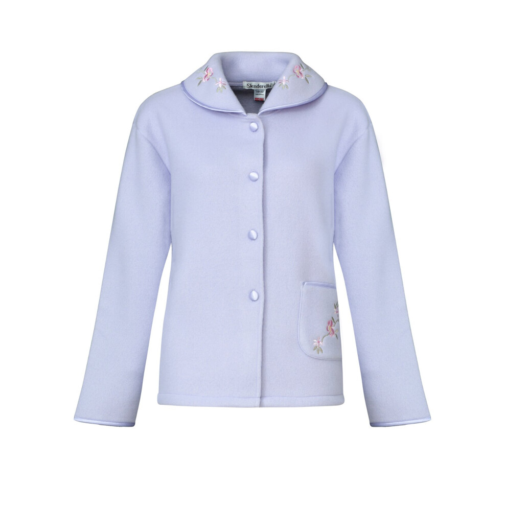 (Lilac, UK 16/18) Slenderella Ladies Polar Fleece Floral Detail Button Up Bed Jacket