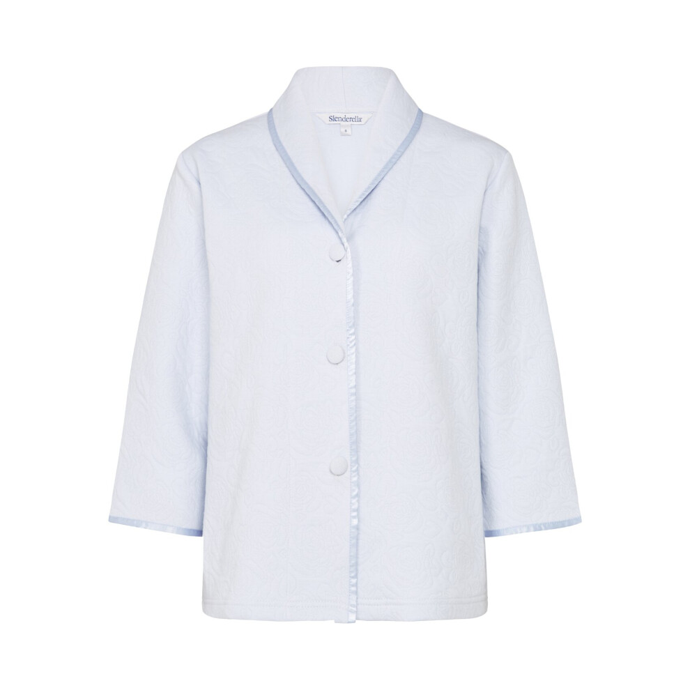 (Blue, Large - UK 16/18) Slenderella Ladies Button Up Floral Mock Quilt Shawl Collar Bed Jacket