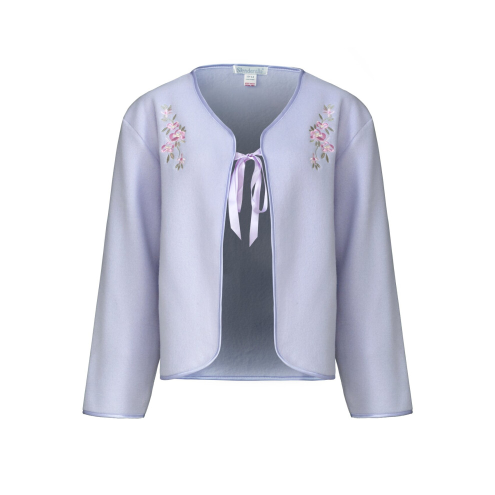 (Lilac, UK 16/18) Slenderella Ladies Polar Fleece Floral Detail Ribbon Tie Bed Jacket