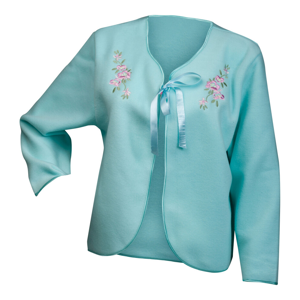 (Mint Green, UK 24/26) Slenderella Ladies Polar Fleece Floral Detail Ribbon Tie Bed Jacket