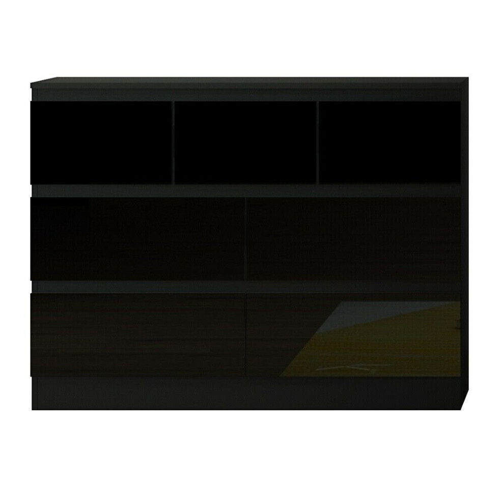 7 Drawer High Gloss Black Merchant Chest Of Drawers - Stora