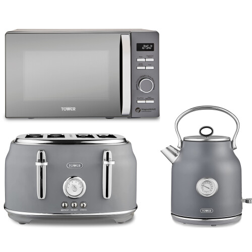 Tower Renaissance Grey Kettle 4 Slice Toaster 800W Microwave Set on OnBuy