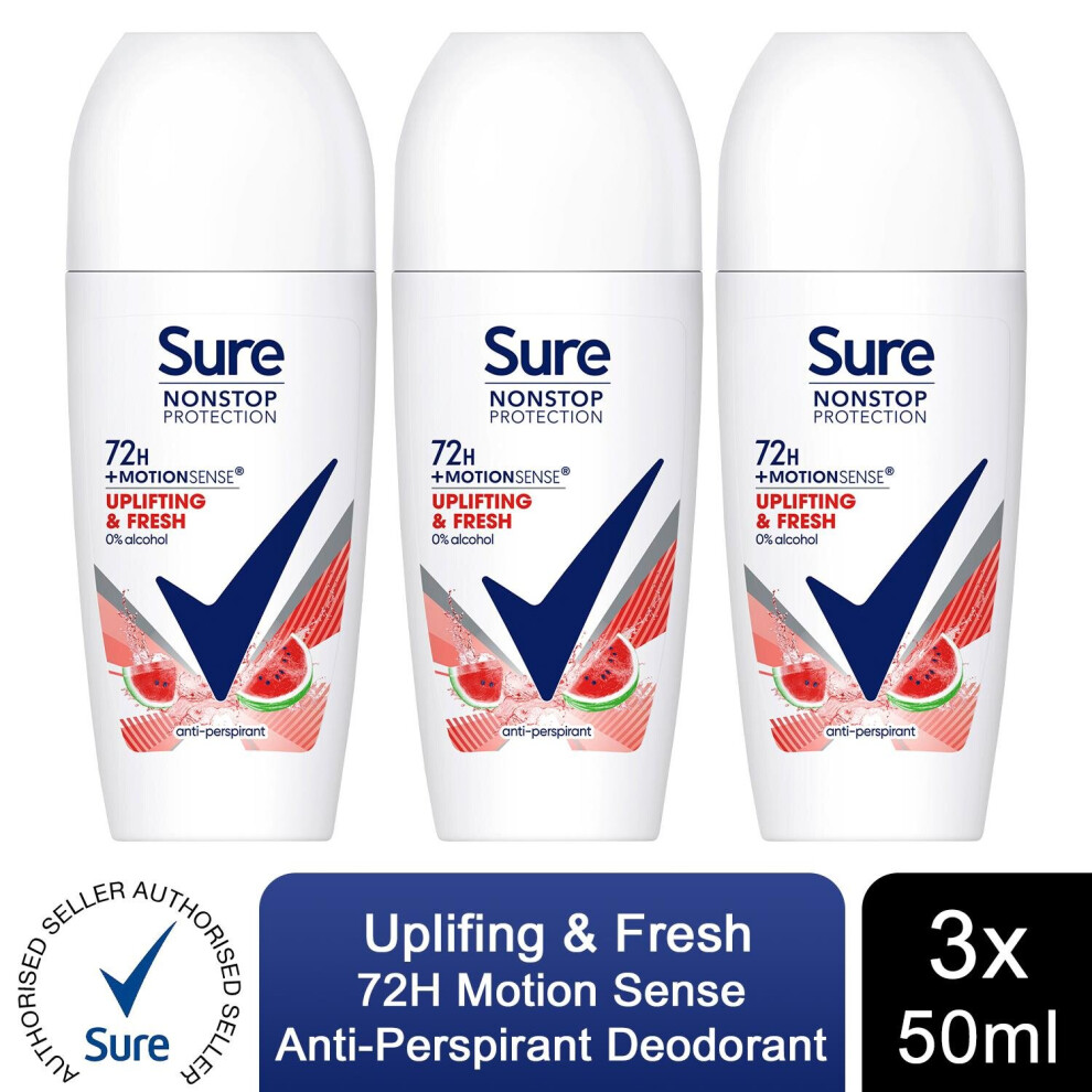 Sure Motion Sense 'Deodorant Roll on' 72H, Uplifting & Fresh, 6x50ml in White - Image 3