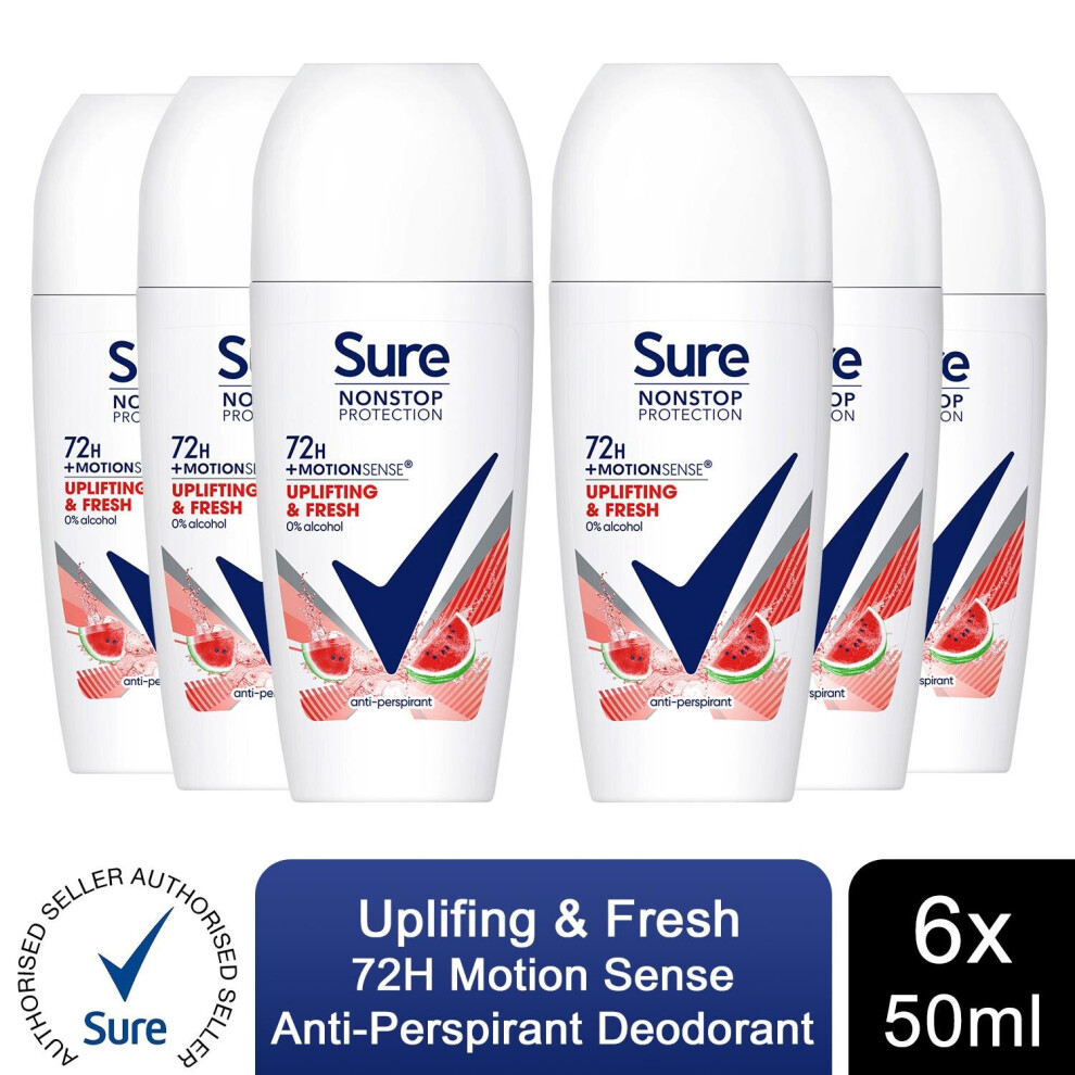 6xSure Women Motion Sense AP Deodorant Rollon 72H Nonstop, Uplifting&Fresh 50ml - Image 3