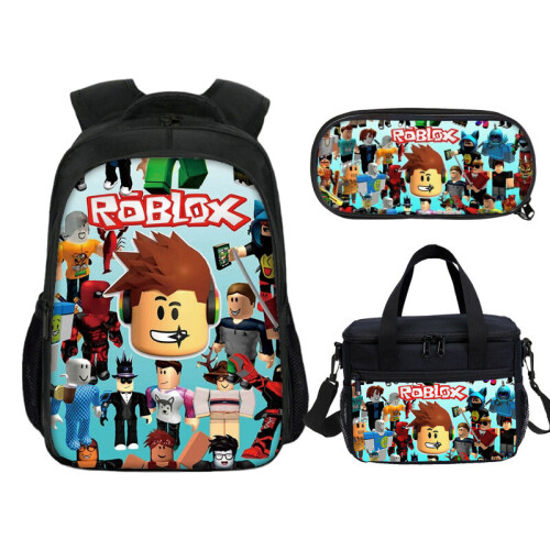 (Blue 3PCS Bags) 3pcs ROBLOX Game School Bag Backpack Student Casual Backpack