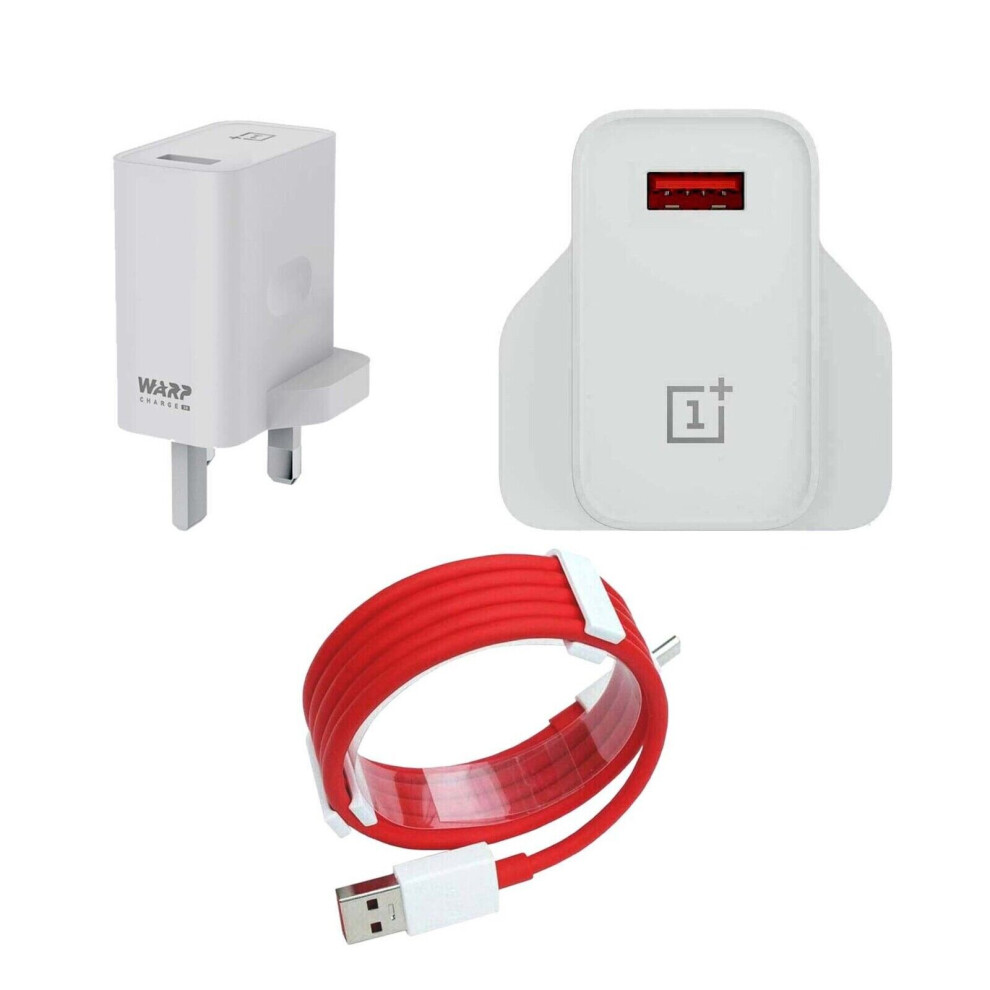 Genuine OnePlus 30Watt Warp Fast UK Mains Charger Plug With USB-A to USB-C Cable