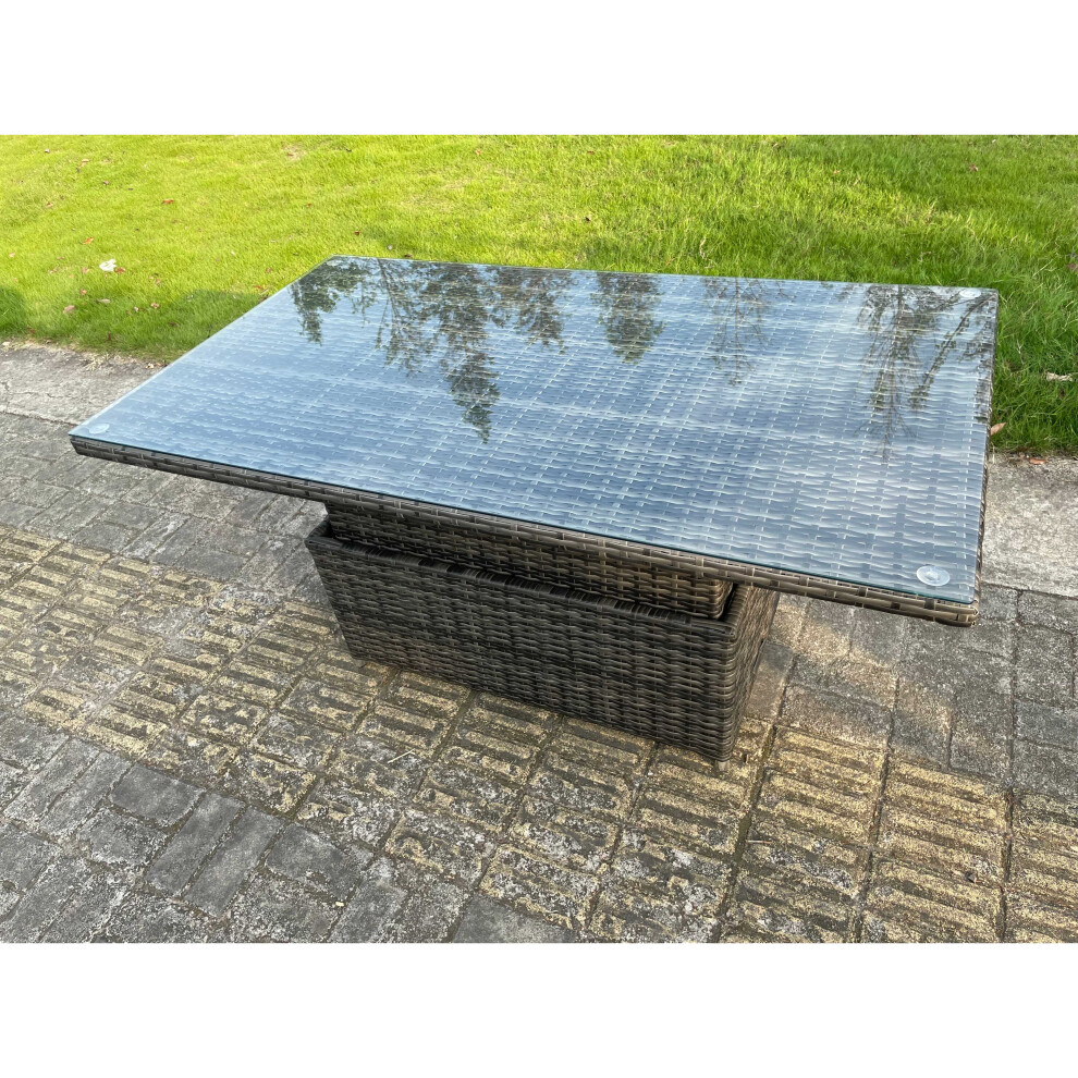 Fimous Pe Wicker Rattan Garden Furniture Rising Adjustable Lifting Dining Or Coffee Table Grey