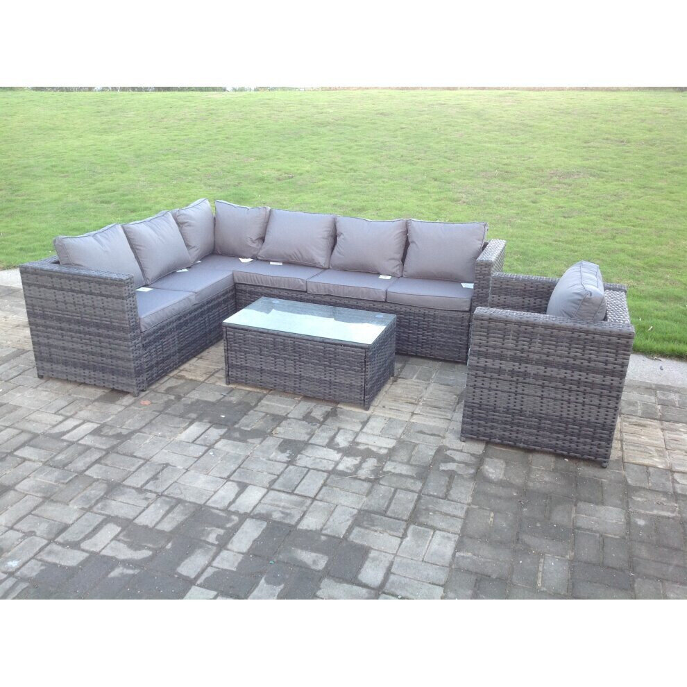Fimous Dark Mixed Pe Rattan Corner Sofa Set Outdoor Garden Furniture Oblong Coffee Table Chair Grey