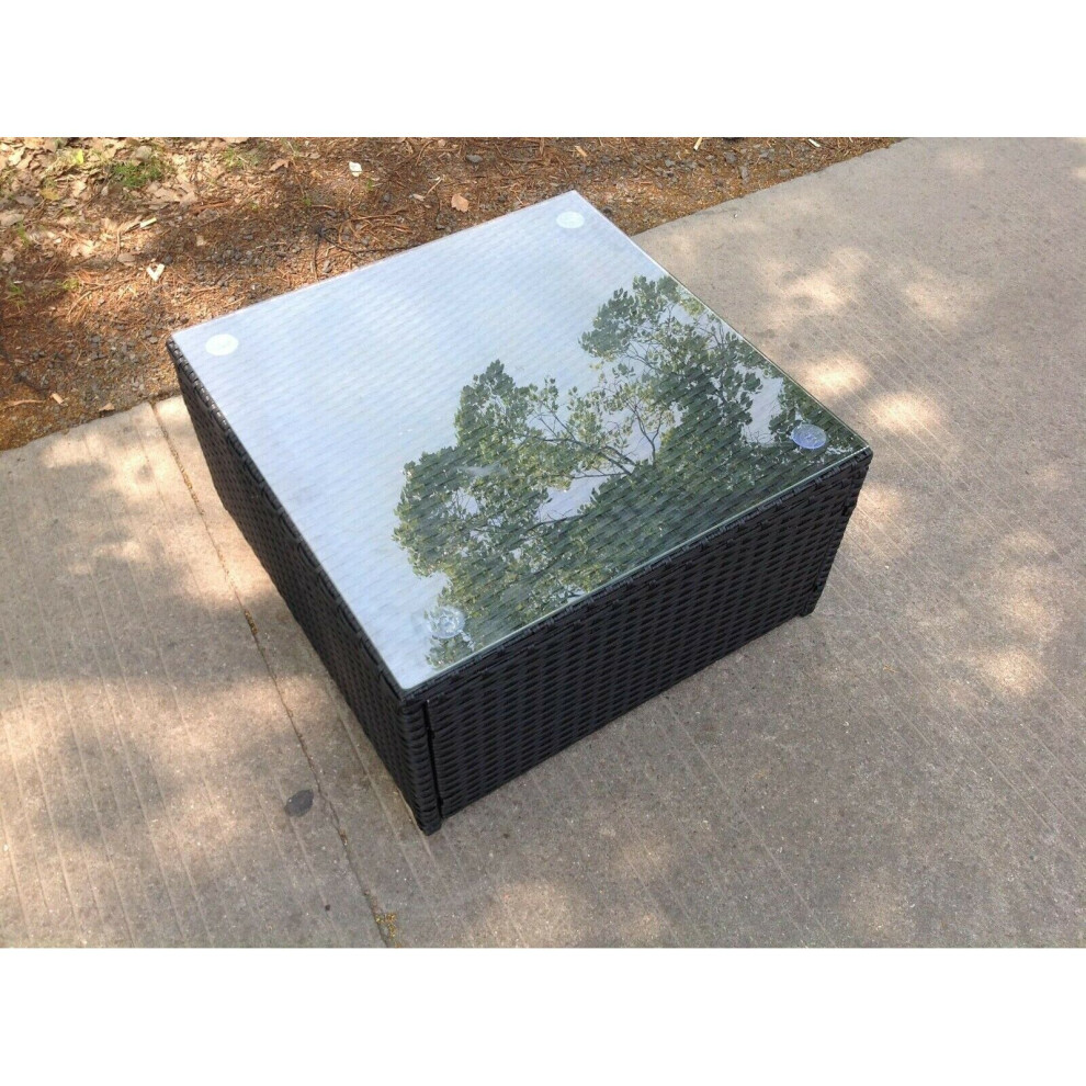 Fimous Square Rattan Coffee Tea Side Table Indoor Outdoor Use Garden Furniture Black
