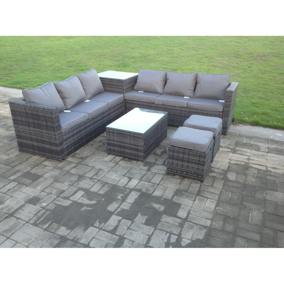 Fimous 8 Seater Grey Rattan Sofa Set With 2 Coffee Tables Set Outdoor Garden Furniture