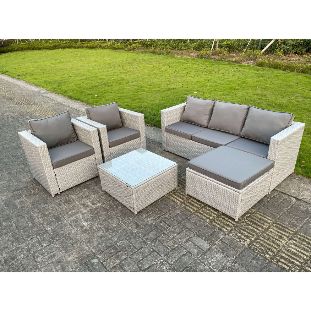Fimous 6 Seater Pe Wicker Light Grey Rattan Sofa Set Garden Furniture Conservatory Patio Furniture