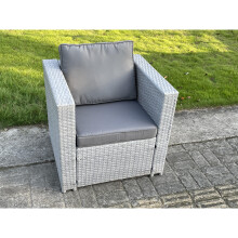 Fimous Light Grey Rattan Single Chair - Weatherproof Outdoor Patio with Thick 8cm Cushions