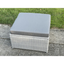 Fimous Light Grey Rattan Footstool Patio Outdoor Garden Furniture Accessory With Thick Dark Grey Cushion