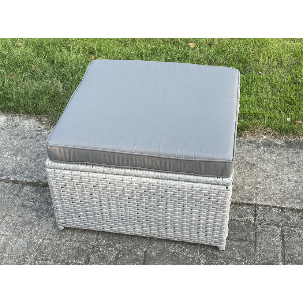 Fimous Light Grey Rattan Footstool Patio Outdoor Garden Furniture Accessory With Thick Dark Grey Cushion