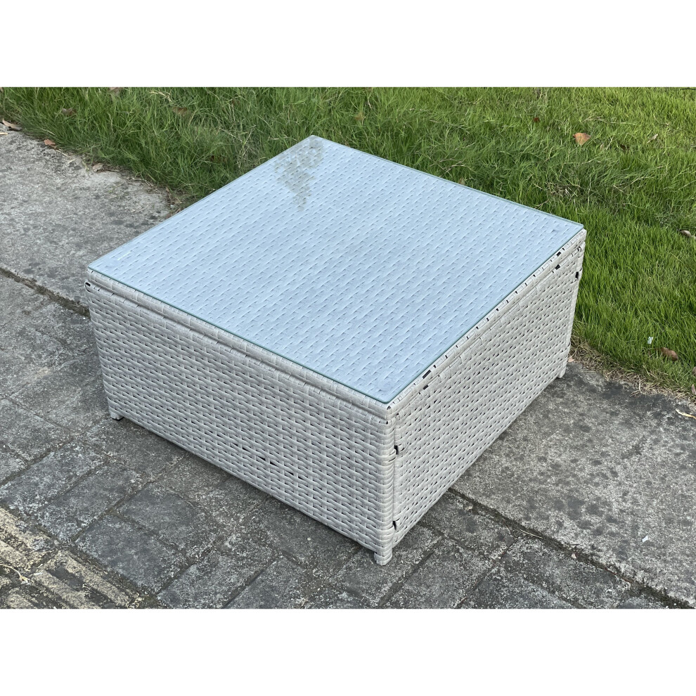 Fimous Light Rattan Square Tea Coffee Table Outdoor Garden Patio Furniture With Clear Tempered Glass Grey