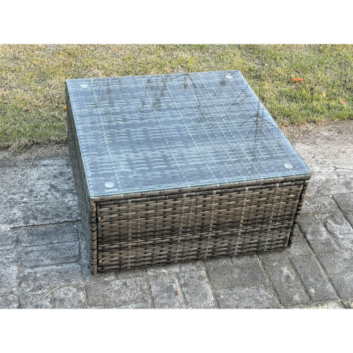 Fimous Square Rattan Coffee Tea Side Table Indoor Outdoor Use Garden Furniture Dark Grey