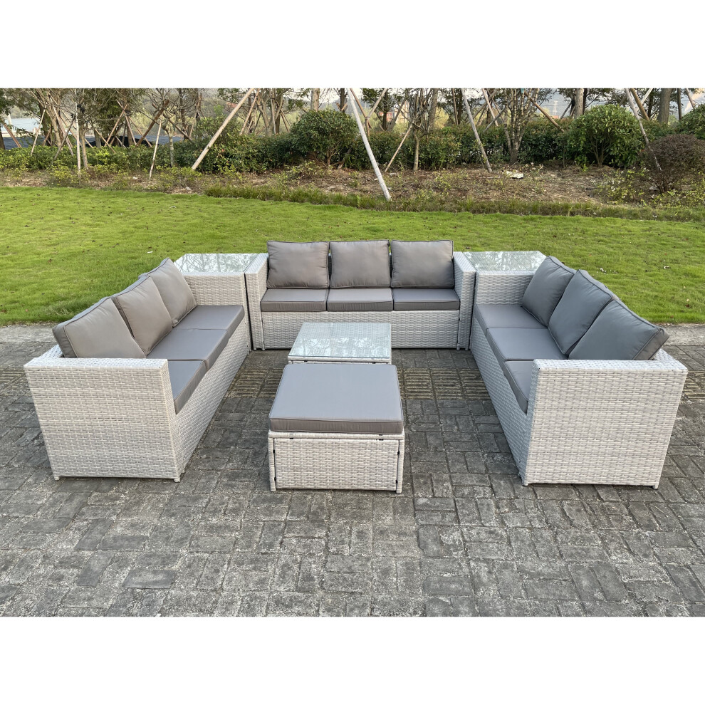Fimous 10 Seater Wicker Light Grey Lounge Rattan Sofa Set Outdoor Garden Furniture Conservatory Patio Furniture