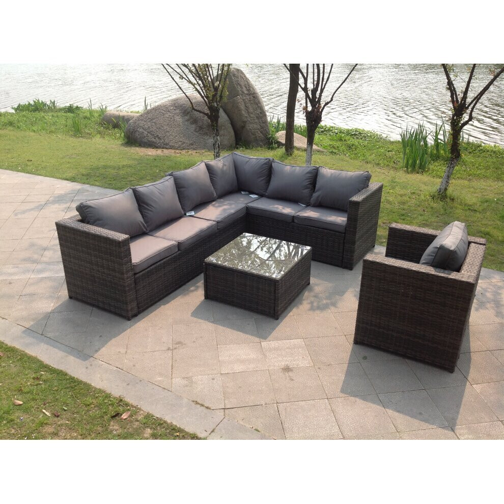 Fimous Dark Mixed Pe Rattan Corner Sofa Set Outdoor Garden Furniture Square Coffee Table Chair Grey
