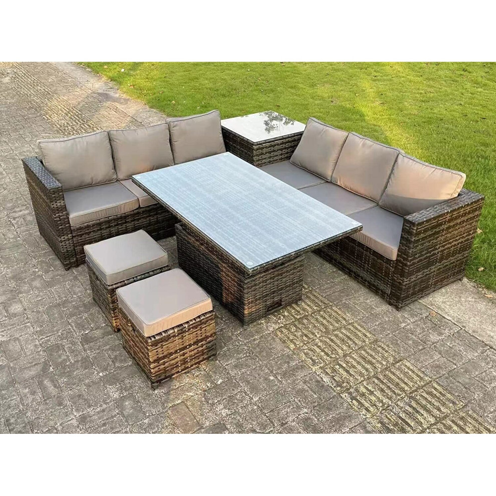 Fimous Dark Mixed Wicker Rattan Corner Sofa Garden Furniture Rising Table Sets Footstool Grey
