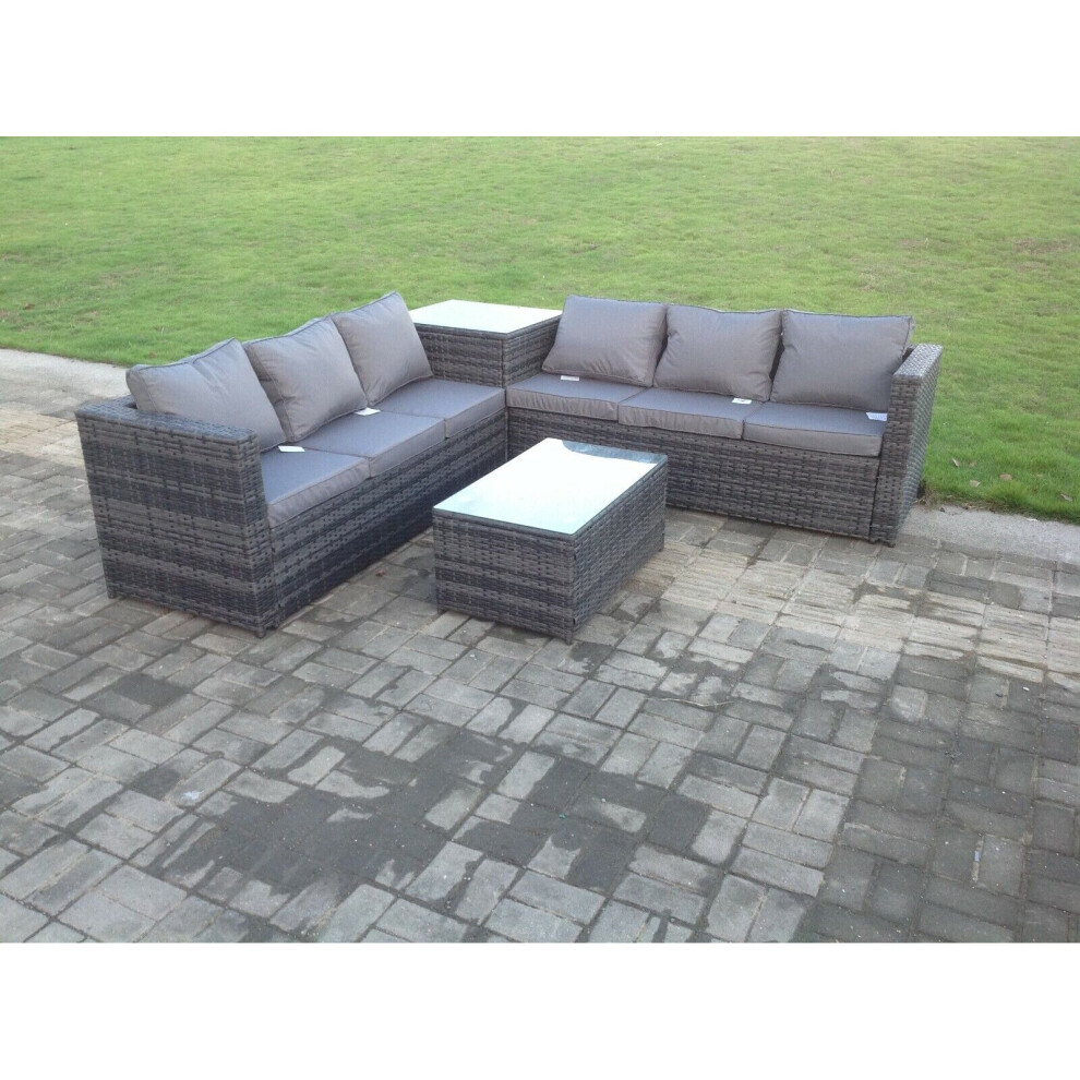 Fimous Grey Rattan Corner Sofa Set  Outdoor Garden Furniture Oblong Coffee Table Set Patio With Cushions-image-OPC-PBG7MMD-NEW