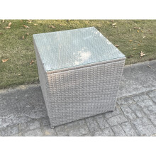 Fimous Light Grey Rattan Cube Side Table Tea Coffee Table Outdoor Garden Furniture Accessory With Clear Tempered Glass