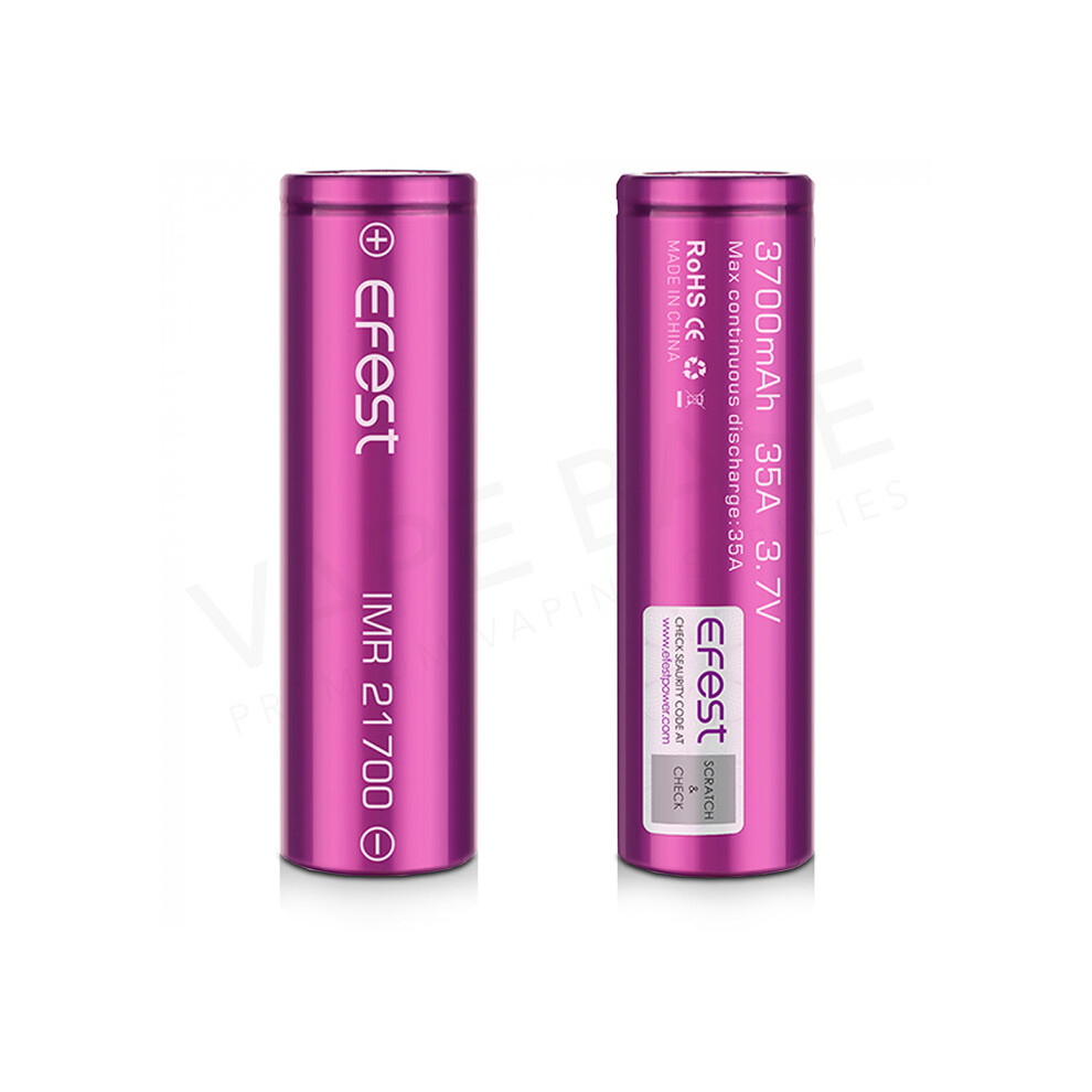 (2 Batteries) Genuine Efest 21700 3700mAh 35A Flat Top Battery