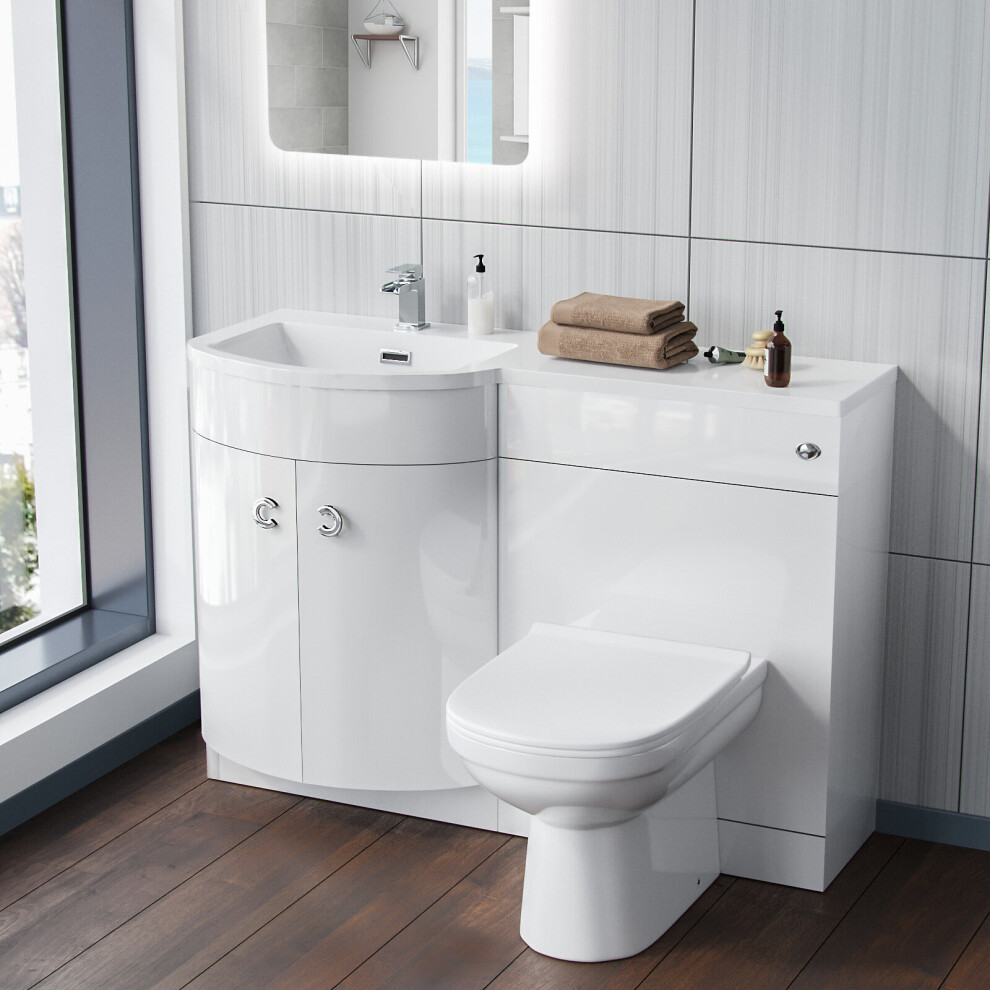 Nes Home 1100Mm Gloss White Basin Vanity Flat Pack Bathroom, Wc Unit, Btw Toilet | Dene