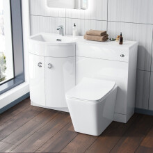 1100mm LH White Basin Vanity Flat Pack Bathroom, WC Unit & Rimless BTW Toilet
