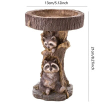 (C) Raccoon Birdbath Polyresin Antique Garden Resin Bird Bath Home Garden Yard Garden Decoration Retro Outdoor
