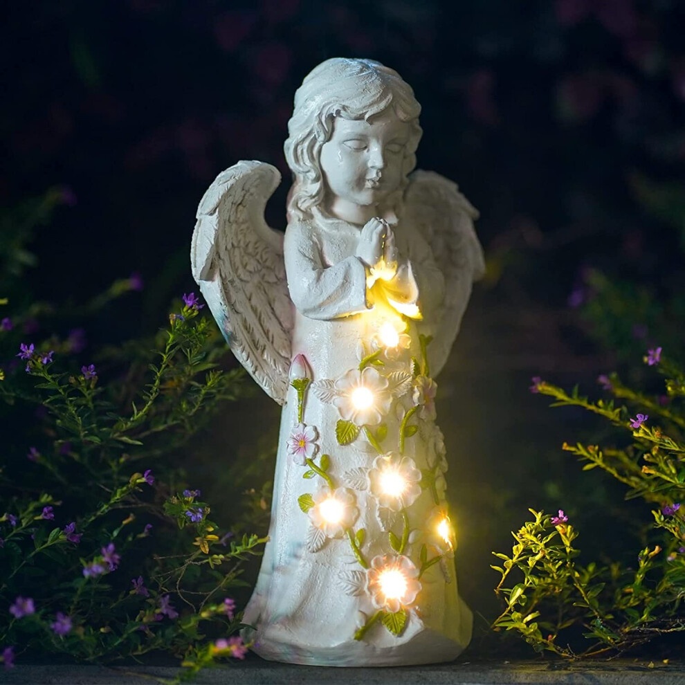 (White Angel) Outdoor Garden Decor Statues  Solar Garden Figurines Gifts for Mom Grandma Women