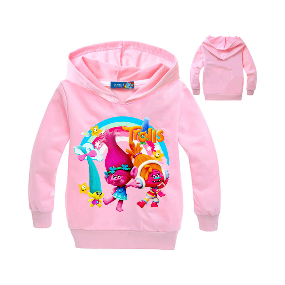 (PINK, #110 FOR 6-7 YEARS) Trolls Print Kids Girl Boys Hoodie Fall Spring Cotton Pullovers Coat Gift Jacket