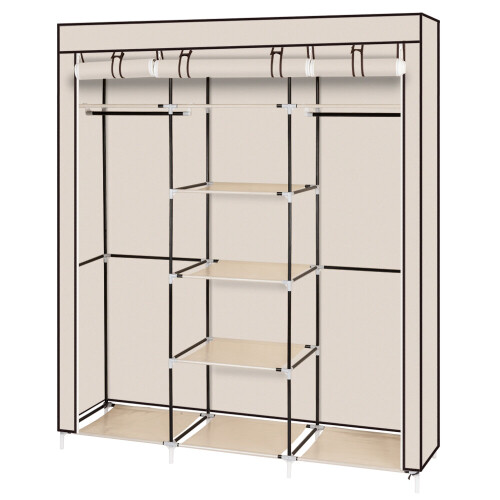 Folding Wardrobe Fabric Closet Clothes Storage Organiser Beige