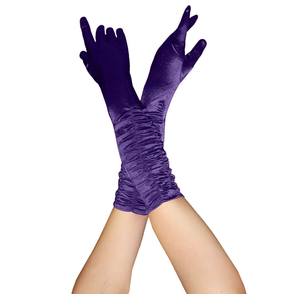 (Purple) Satin Rushed Top Long Gloves Fancy Accessories