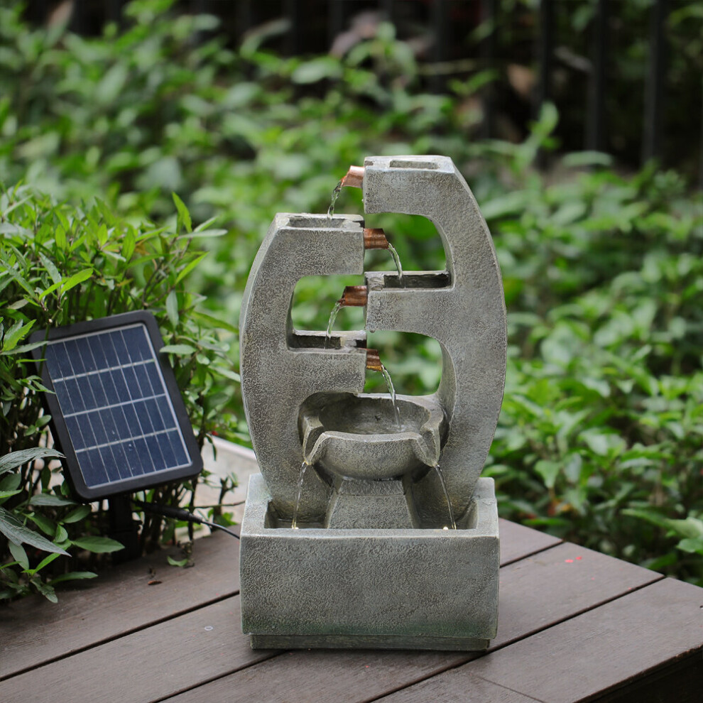 Resin Tiered Solar Water Fountain with Lights