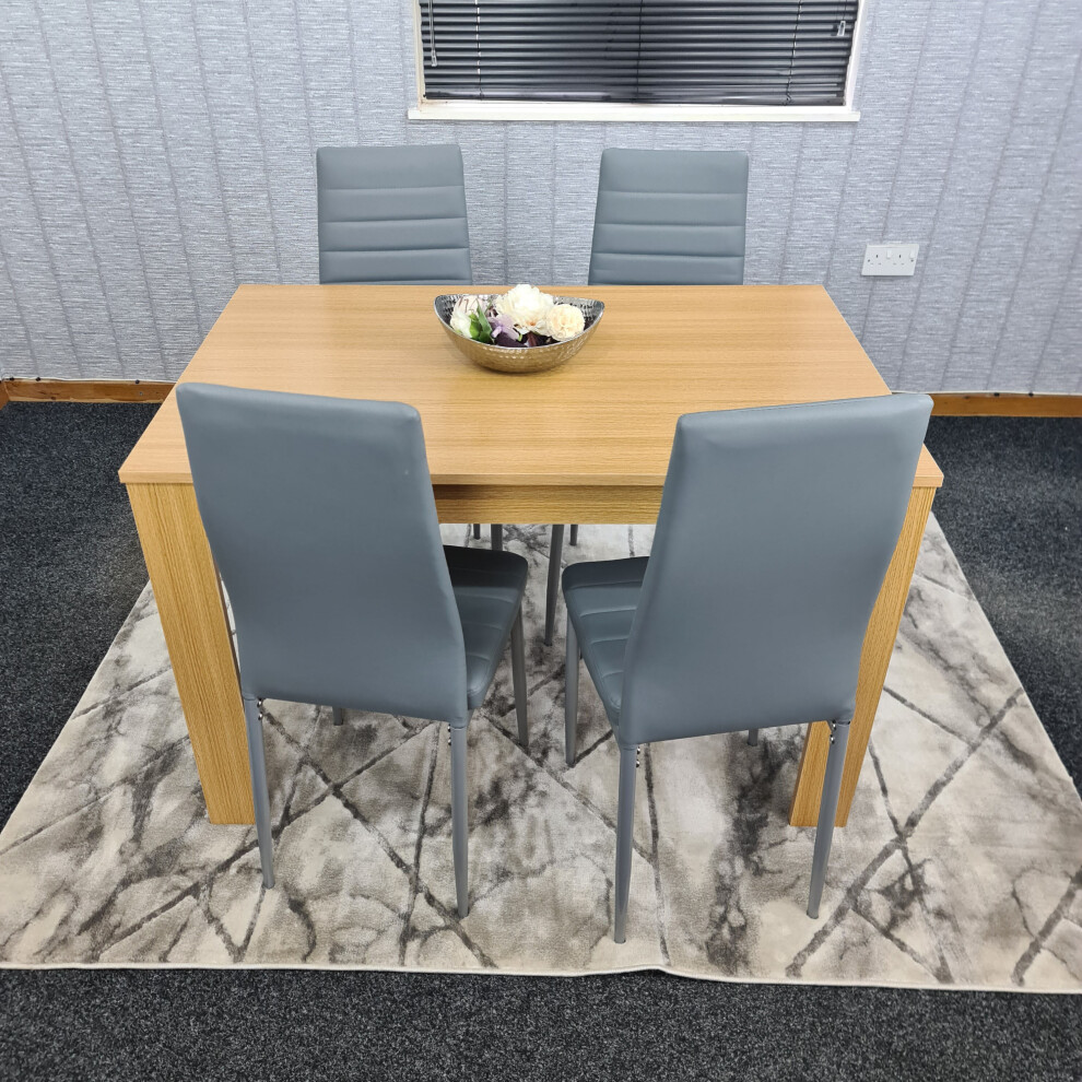 Dining Table and 4 Chairs Oak Grey Leather Dining Set (140x80x75cm)