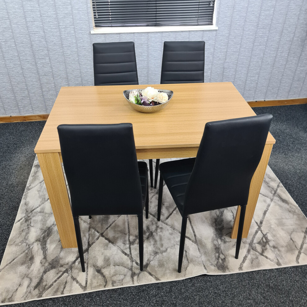 Dining Table and 4 Chairs Oak Black Leather Dining Set (140x80x75cm)