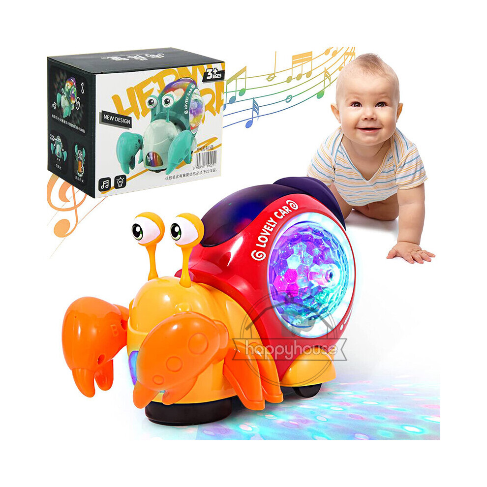 (orange crab BOX) Crawling Crab Baby Toys with Music LED Light Up Interactive Musical Toys for Baby Dancing Crawling Toys Moving Toddler Toys