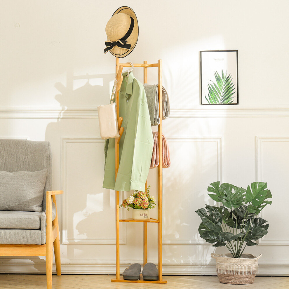 (Wood ) Bamboo Coat Rack Stand Clothes Standing Tree