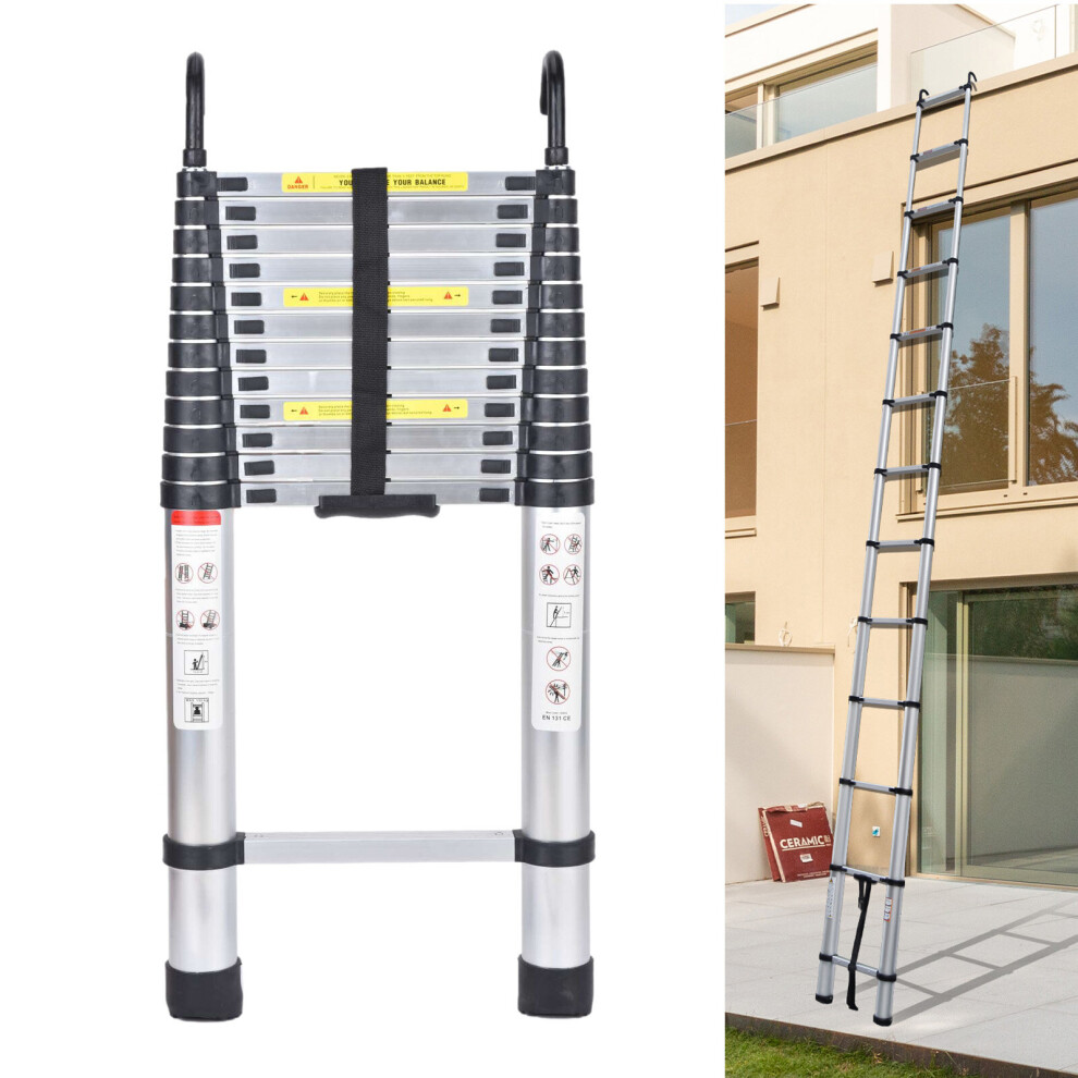 5M Telescopic Ladder with Safety Hook 330lbs Capacity Extendable Portable Straight Stepladder 16.4FT