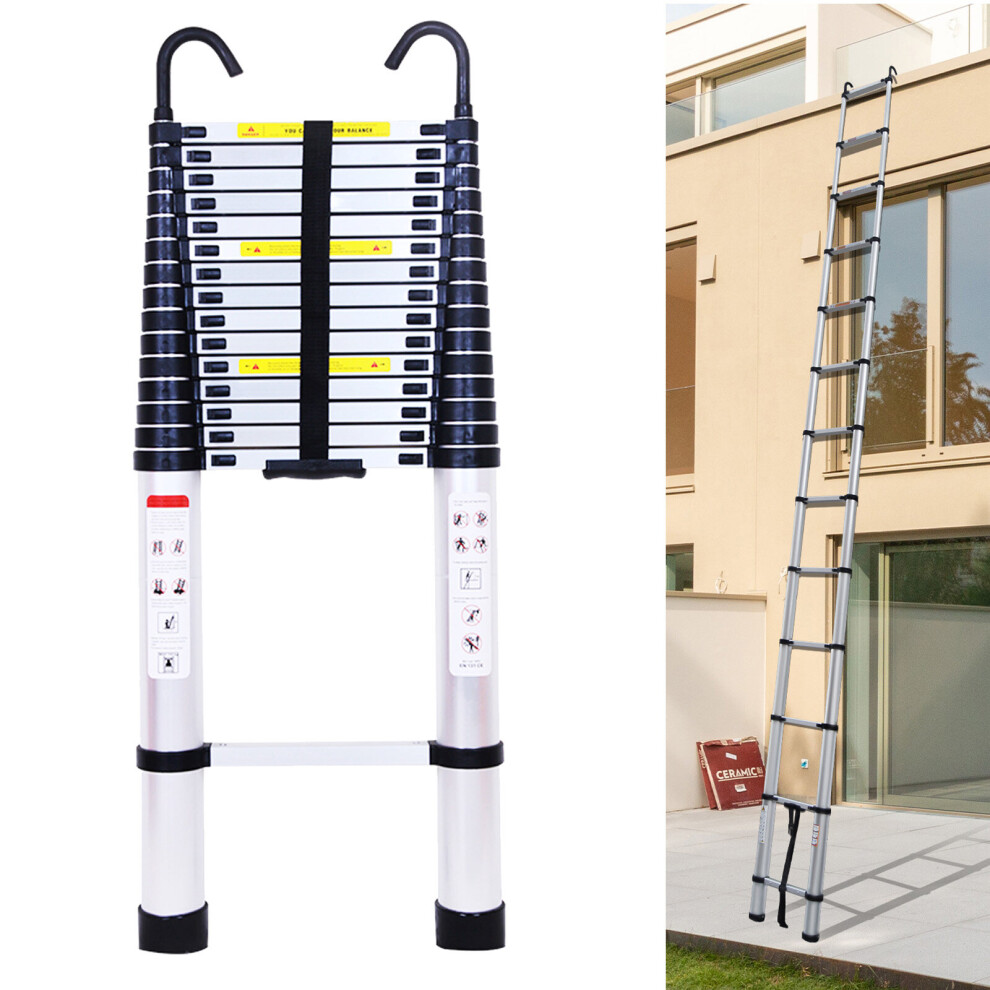 Youseahome 6.2M Extension Ladder With Safety Hooks 330Lbs Capacity Aluminum Telescopic Ladder
