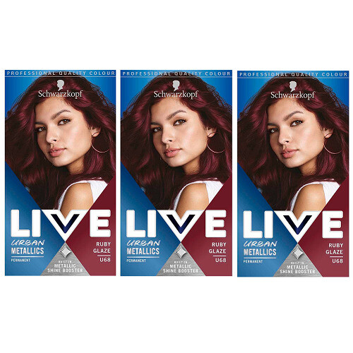 Schwarzkopf LIVE Urban Metallics Red Hair Dye Ruby Glaze U68 x3 Boxes on OnBuy