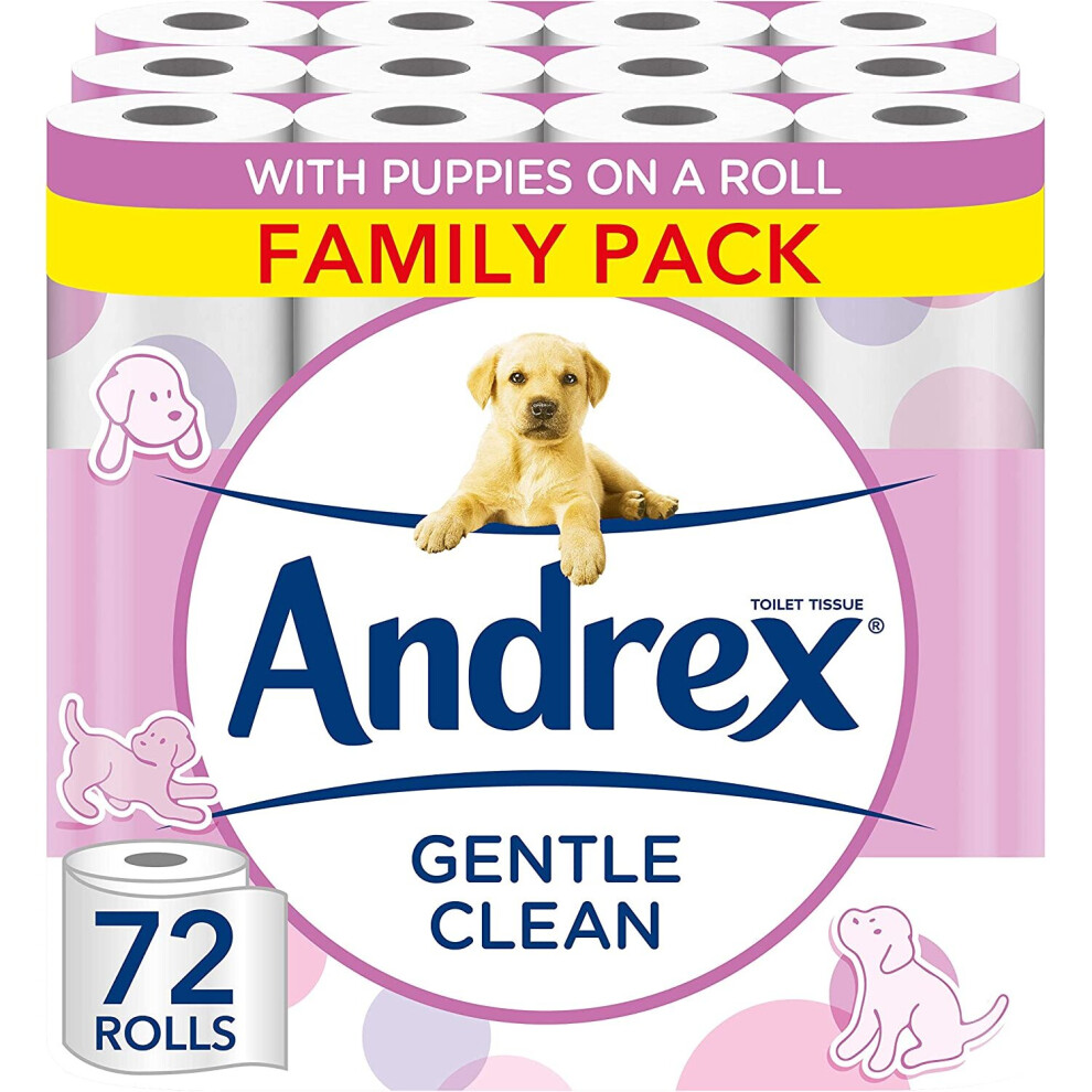 Andrex Gentle Clean Toilet Rolls - 72 Toilet Roll Pack (2-ply)  - Bulk Buy Toilet Rolls - Gentle and Soft on Your Family's Skin