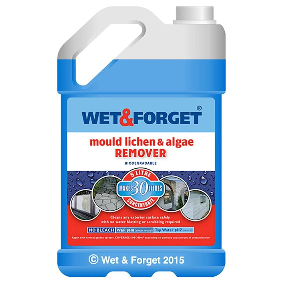 Wet & Forget Mould, Lichen & Algae Remover, Outdoor Cleaning Solution, Black Mould Remover, Bleach Free, 5 Litre